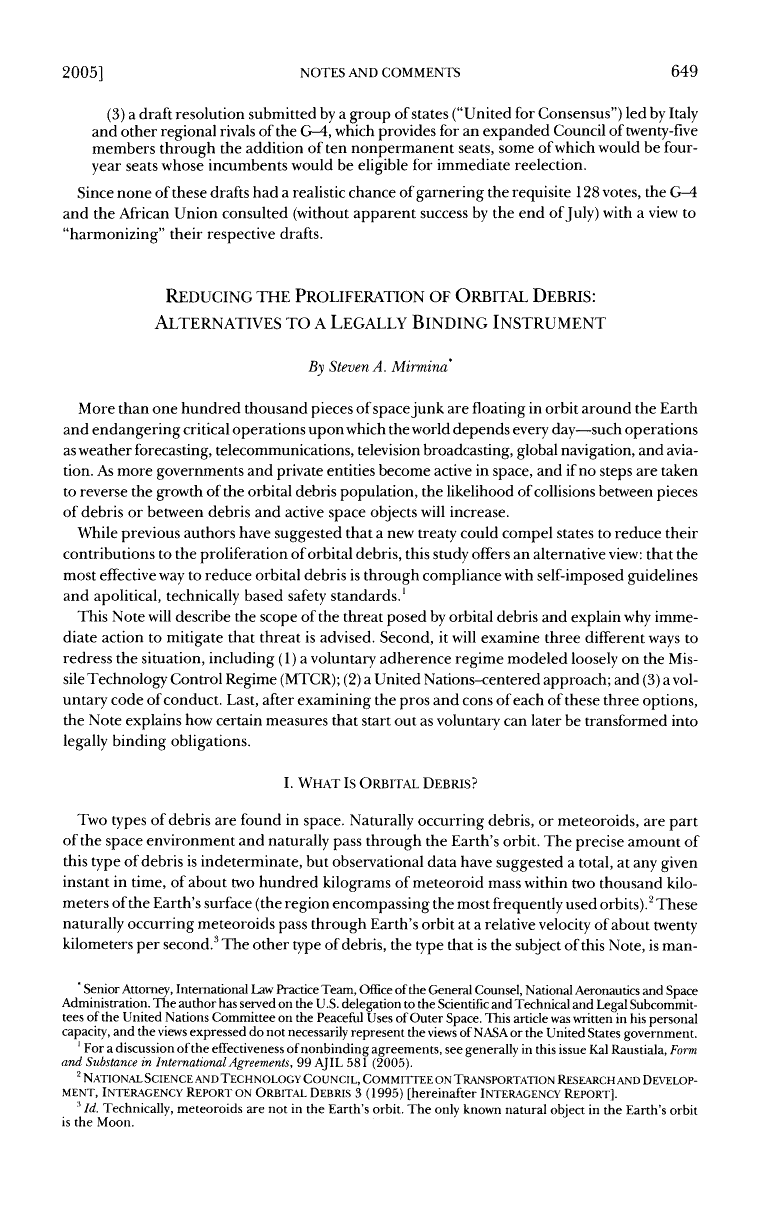 Reducing the Proliferation of Orbital Debris article