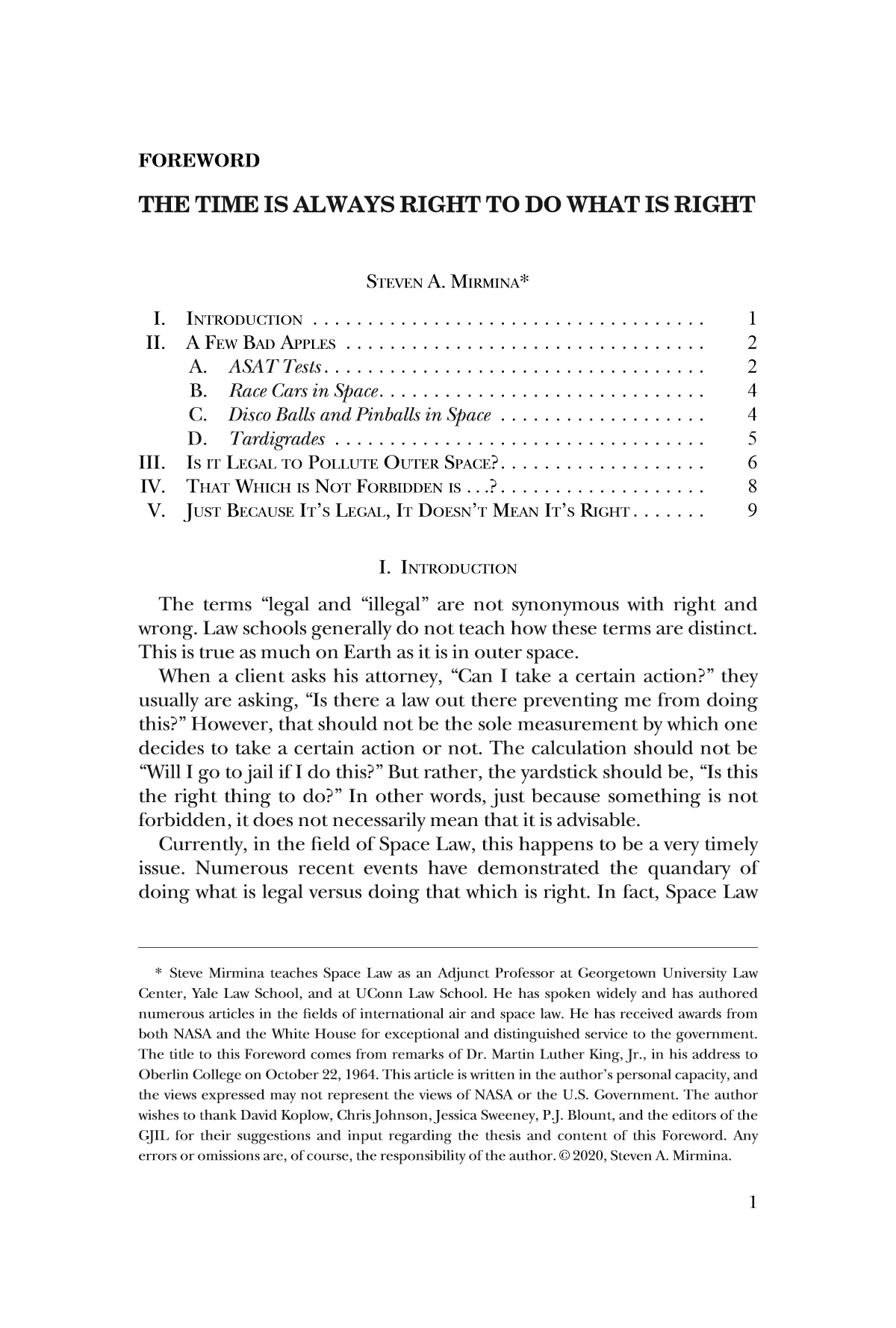The Time is Always Right to do What is Right — Foreword, Georgetown Journal of International Law